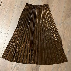 Copper pleated maxi skirt